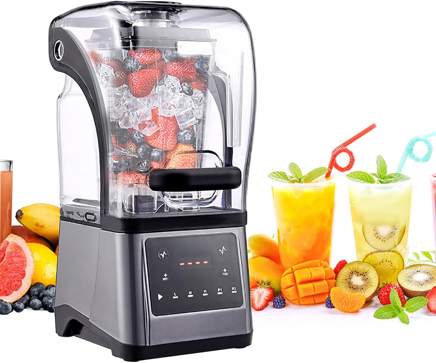 Blender Smoothie Machine, Smoothie Blender, Food Grade Ice Crusher Slush Machine with 1.6L Hopper, Cover Silent Broken Wall Cooking Machine, for Commercial Home