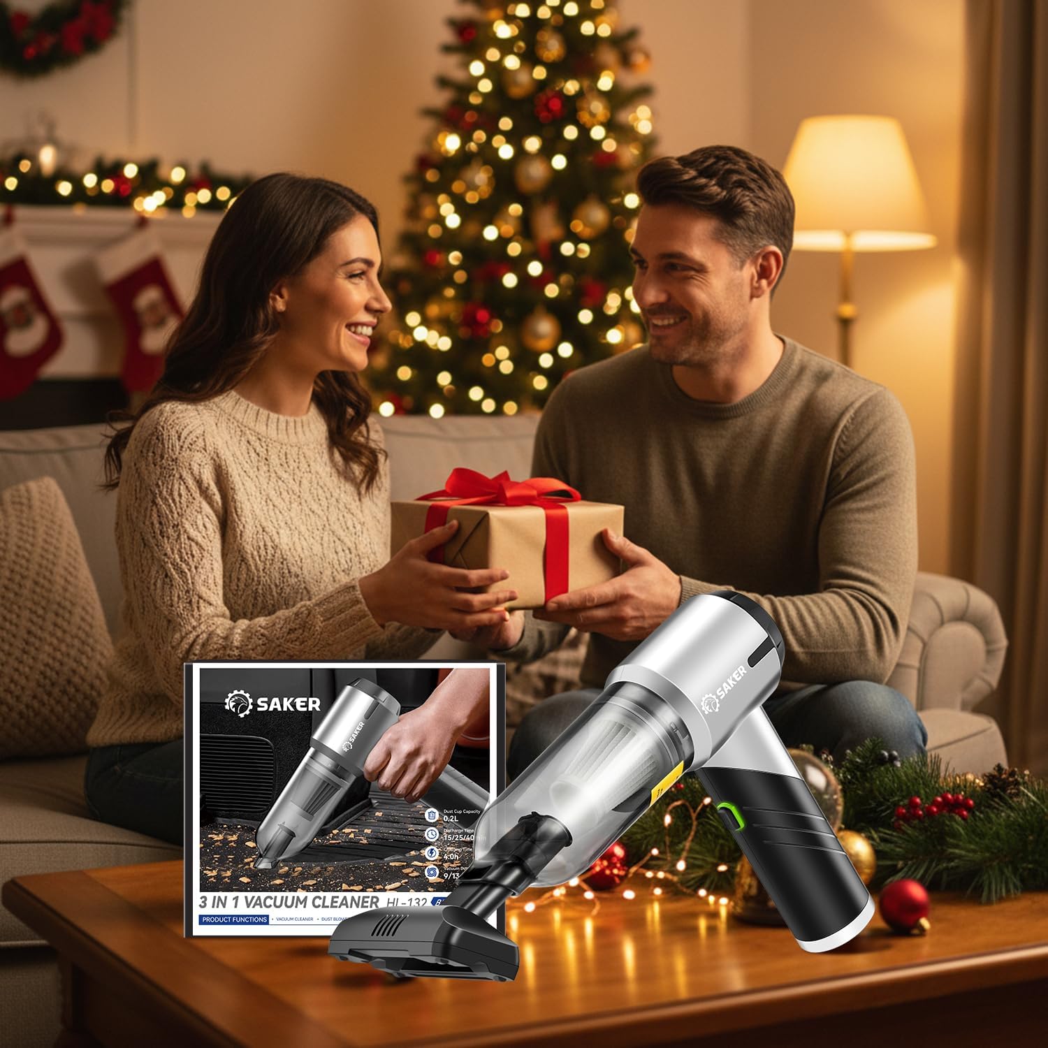 Saker Handheld Car Vacuum Cordless 17000PA Black Electric Caulking Gun Cordless with 4 Speeds & LED Light, 10oz Drip-Free Applicator Bundle for Home, Car & DIY Projects