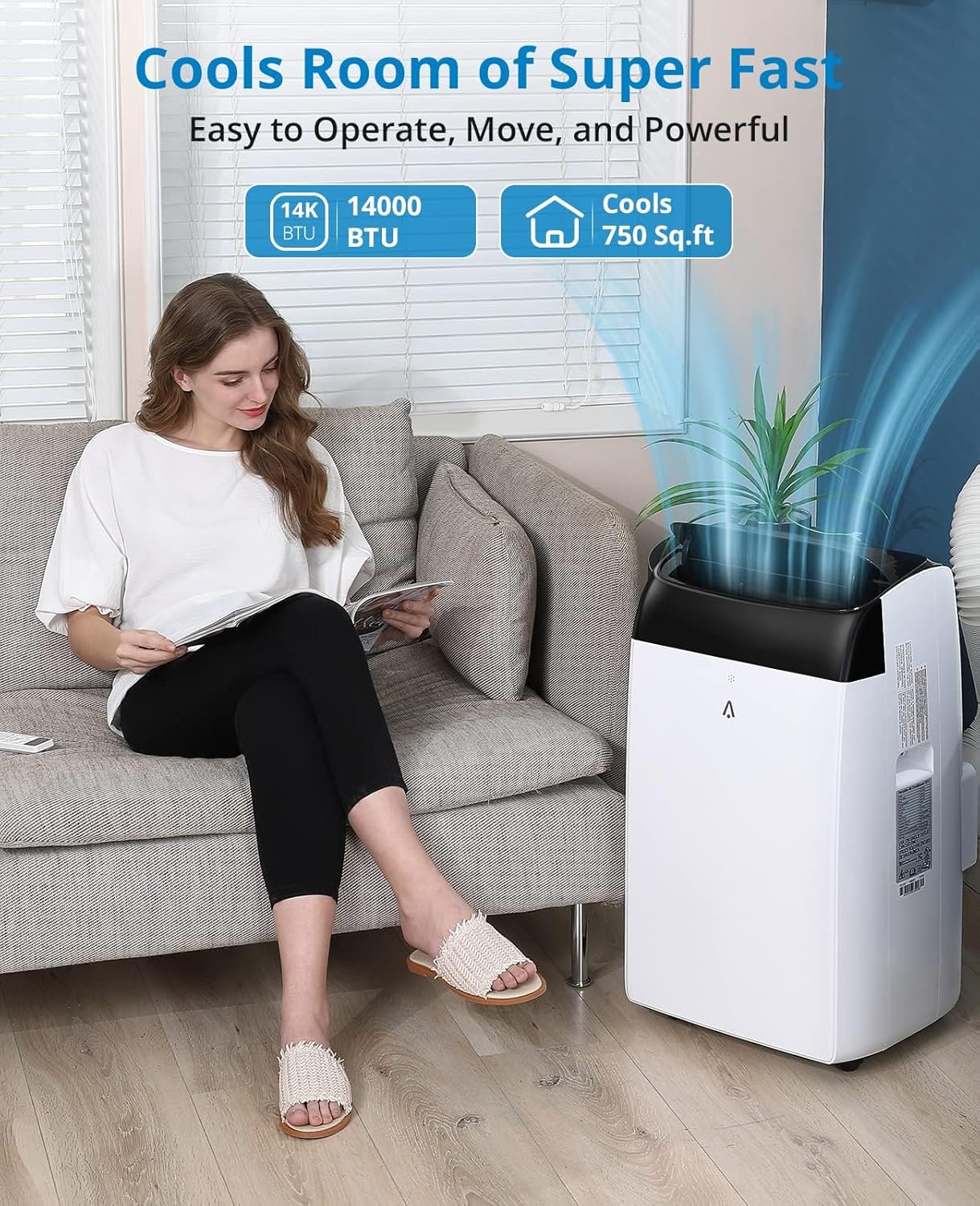 14000 BTU Quiet Indoor Portable Air Conditioner - Powerful Room Cooling for Up to 700 Sq. Ft. with LED Touch Panel & Remote, 3-in-1 Modes, Easy Installation Kit, and Durable Efficiency