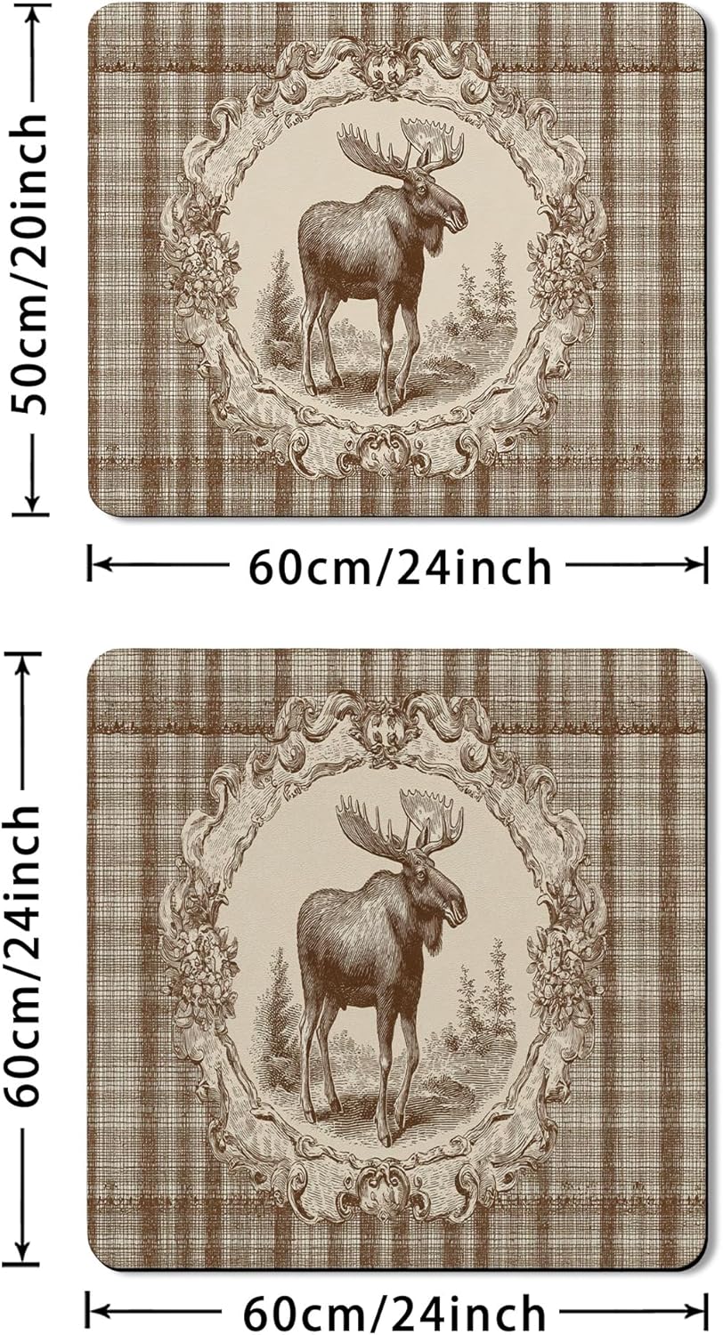 Moose Washer Dryer Top Protector Mat, Rustic Vintage Moose Illustration Laundry Machine Dust Cover, Autumn Animal Rubber Anti-slip Waterproof Washer And Dryer Mats for Laundry Room 20x24 Inch