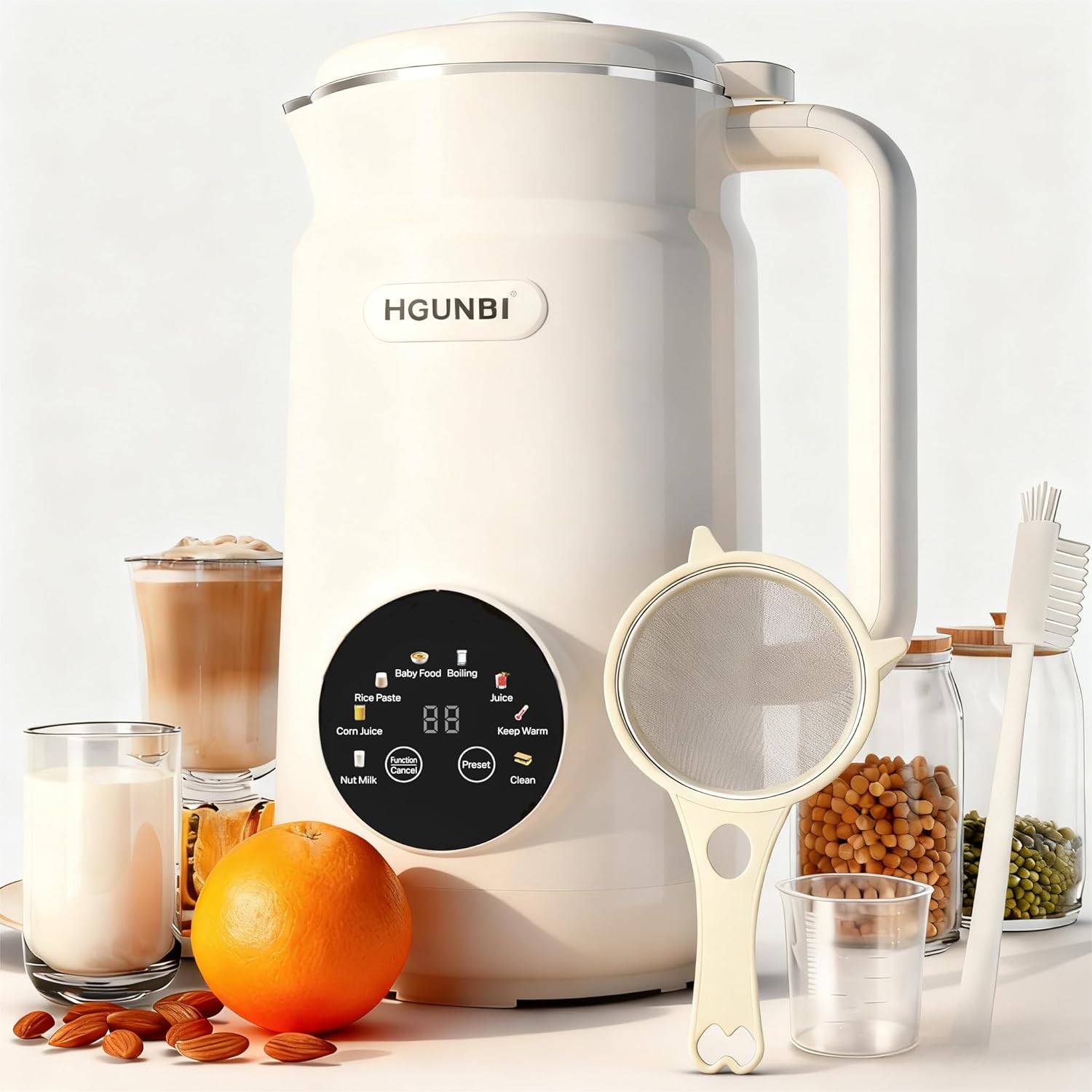 8-in-1 Automatic Nut Milk Maker Machine, 50oz Soy Milk Maker with 12 Blades, Nut Milk Maker Blender for Homemade Plant-Based Milk, Oat, Soy, with Self-Cleaning, Keep Warm, 12-Hour Delay