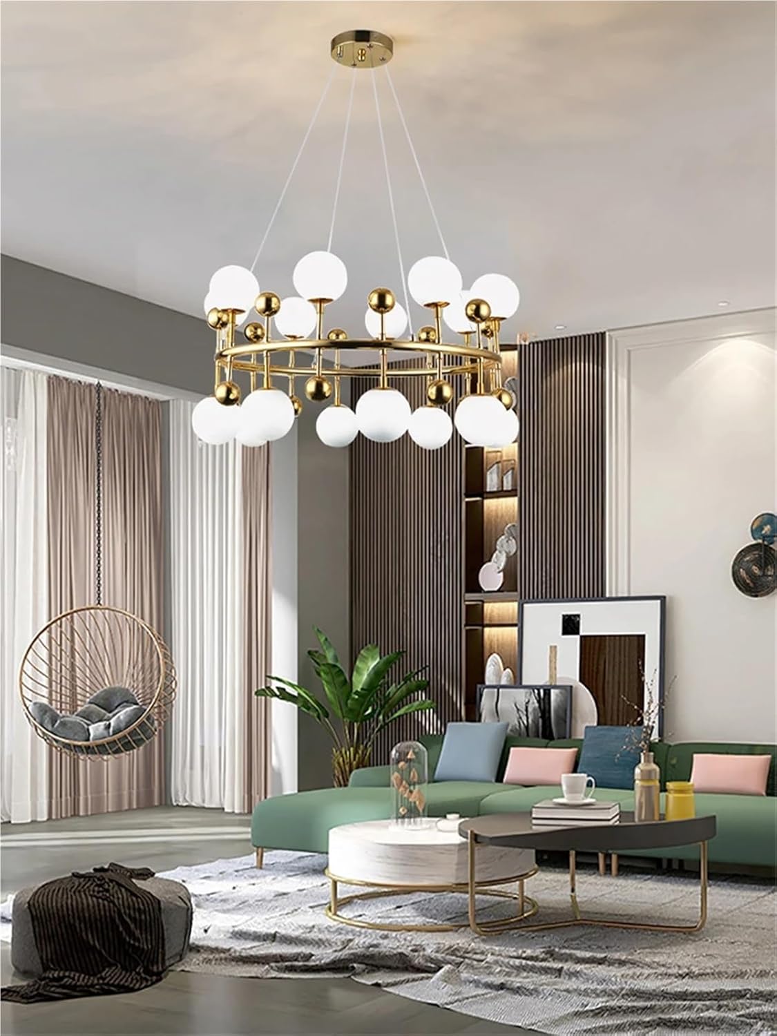 Living Room Modern Nordic Art Deco Glass Chandelier Ceiling Pendant Lighting Fixture Cottage Golden Hanging Lamps LED,Household