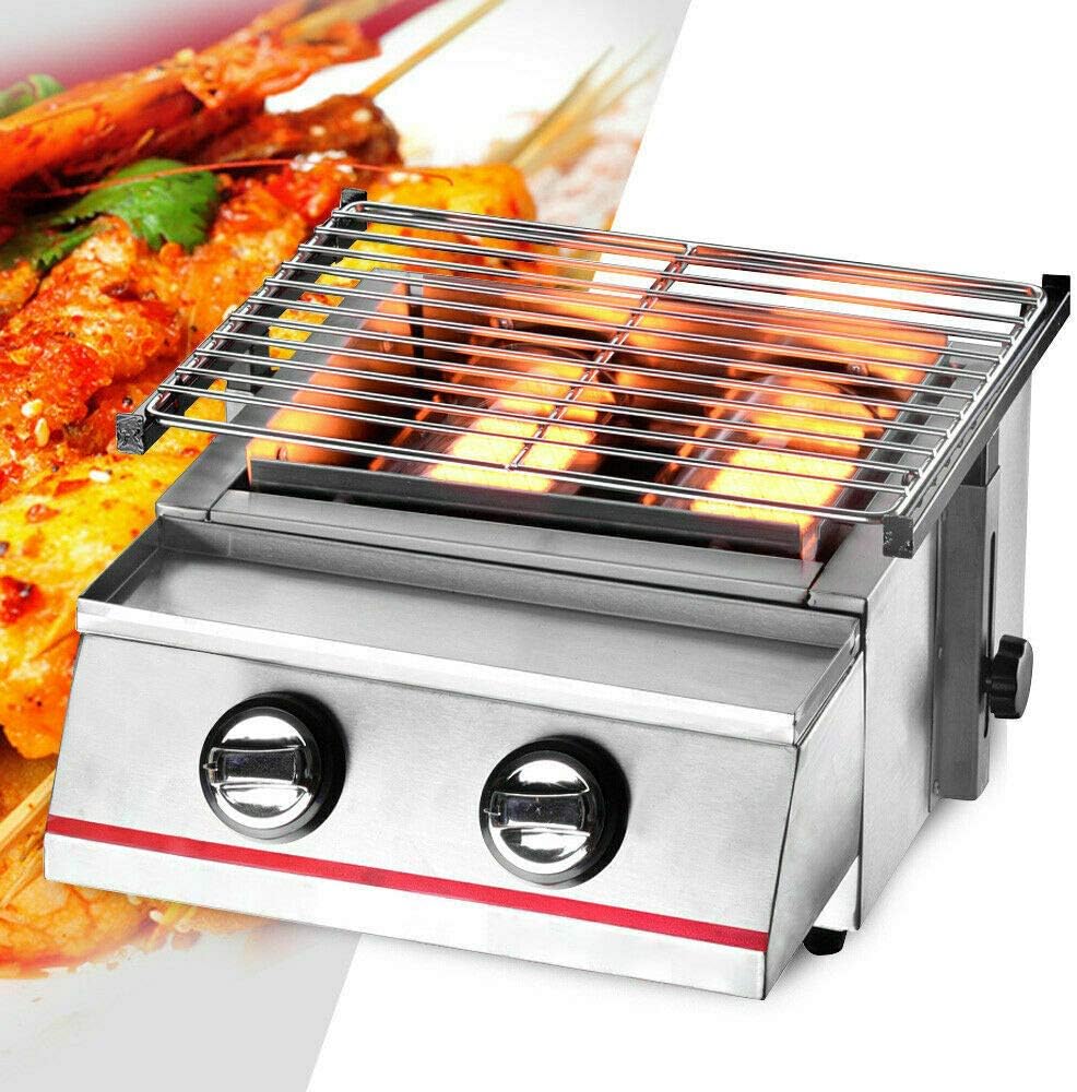 Portable Gas Grill,Propane Tabletop Grill 2-Burners BBQ,Stainless Steel Cooker Camping Grill/Outdoor Grill/Homes Grill/Small LPC Gas BBQ Grill Perfect for Camping,Picnics RV Grill Barbecue Use ( Color