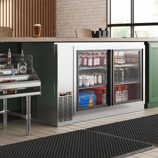 60-Inch Stainless Steel Back Bar Refrigerator, Sliding Glass Door, LED Lighting, 17.3 Cu Ft Capacity, Galvanized Top, Commercial Beverage Cooler, UBB-60S-GT-S
