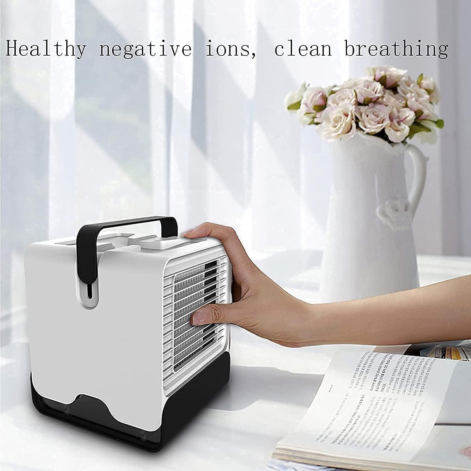 Portable Air Conditioner Personal Air Cooler USB Cooling Fan 150ML Water Tank, 3 Speeds/Modes Small Air Conditioner for Bedroom Home Office (Color : White)