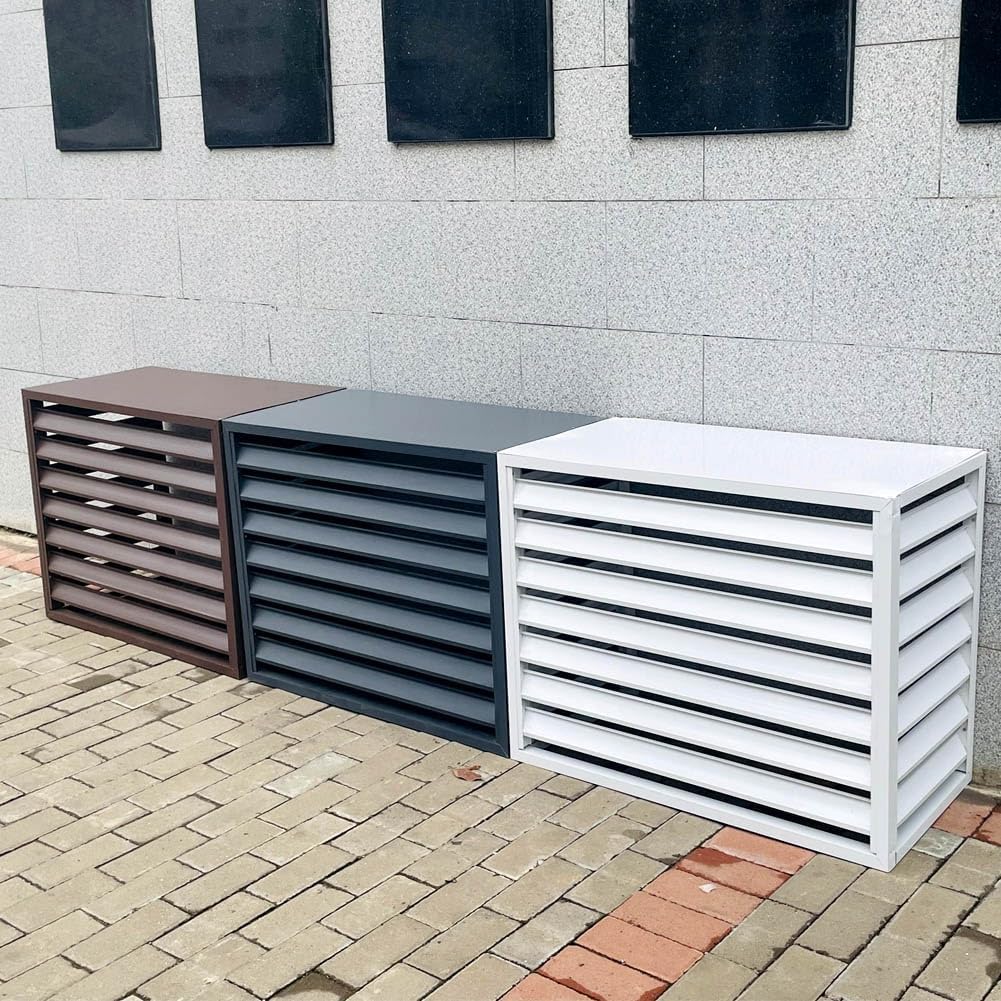 Aluminum Air Conditioner And Heat Pump Cover Hide Air Conditioner Cover For Outside Units Privacy Fence Screens Plant Storage Shelf Shutters Flower Rack Noise Reduction (Color : Wh