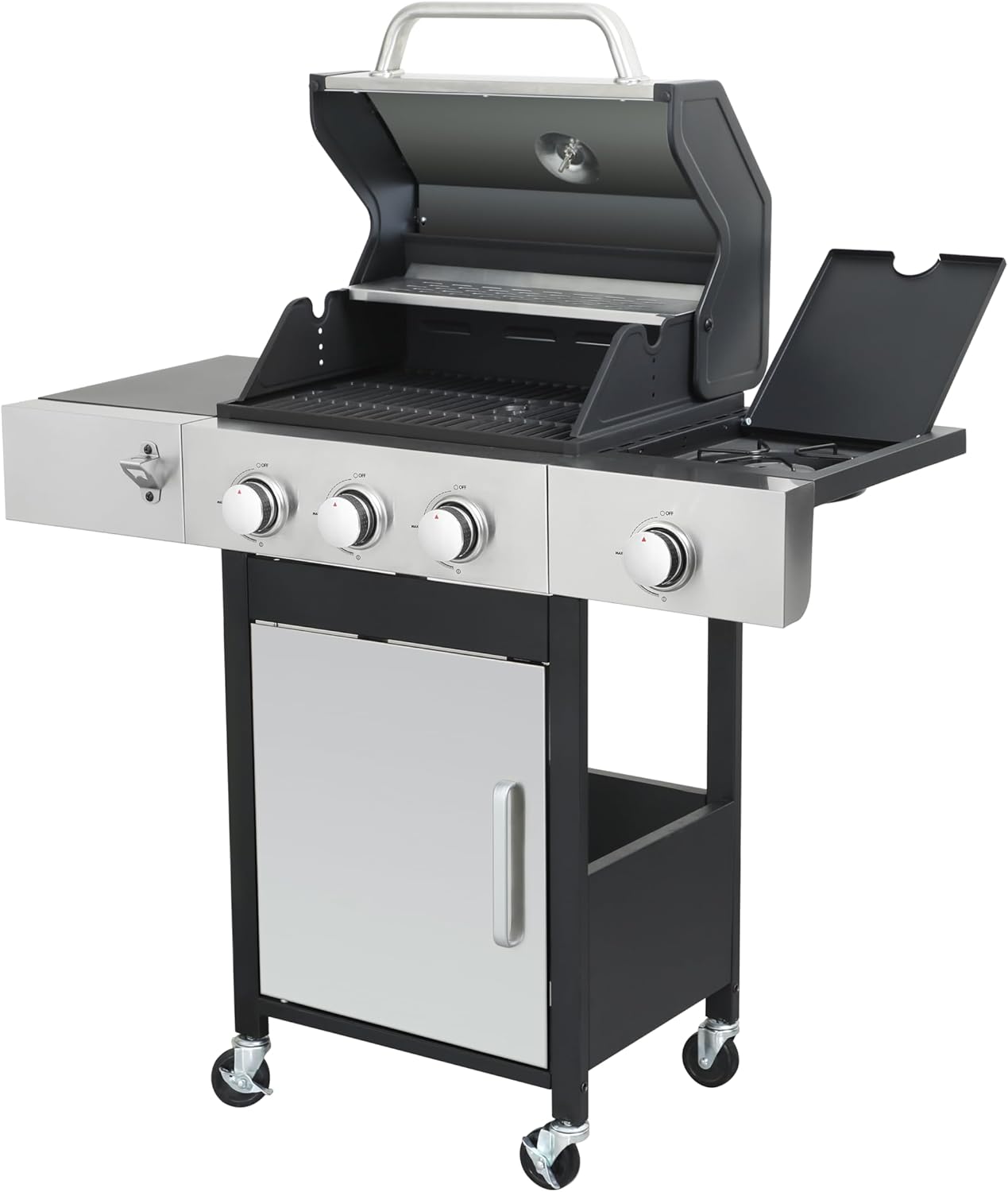 3-Burner Propane Gas BBQ Grill with Side Burner - 37,230 BTU Output, Enameled Cast Iron Cooking Grids, Stainless Steel Construction Perfect for Outdoor Barbecue Gatherings