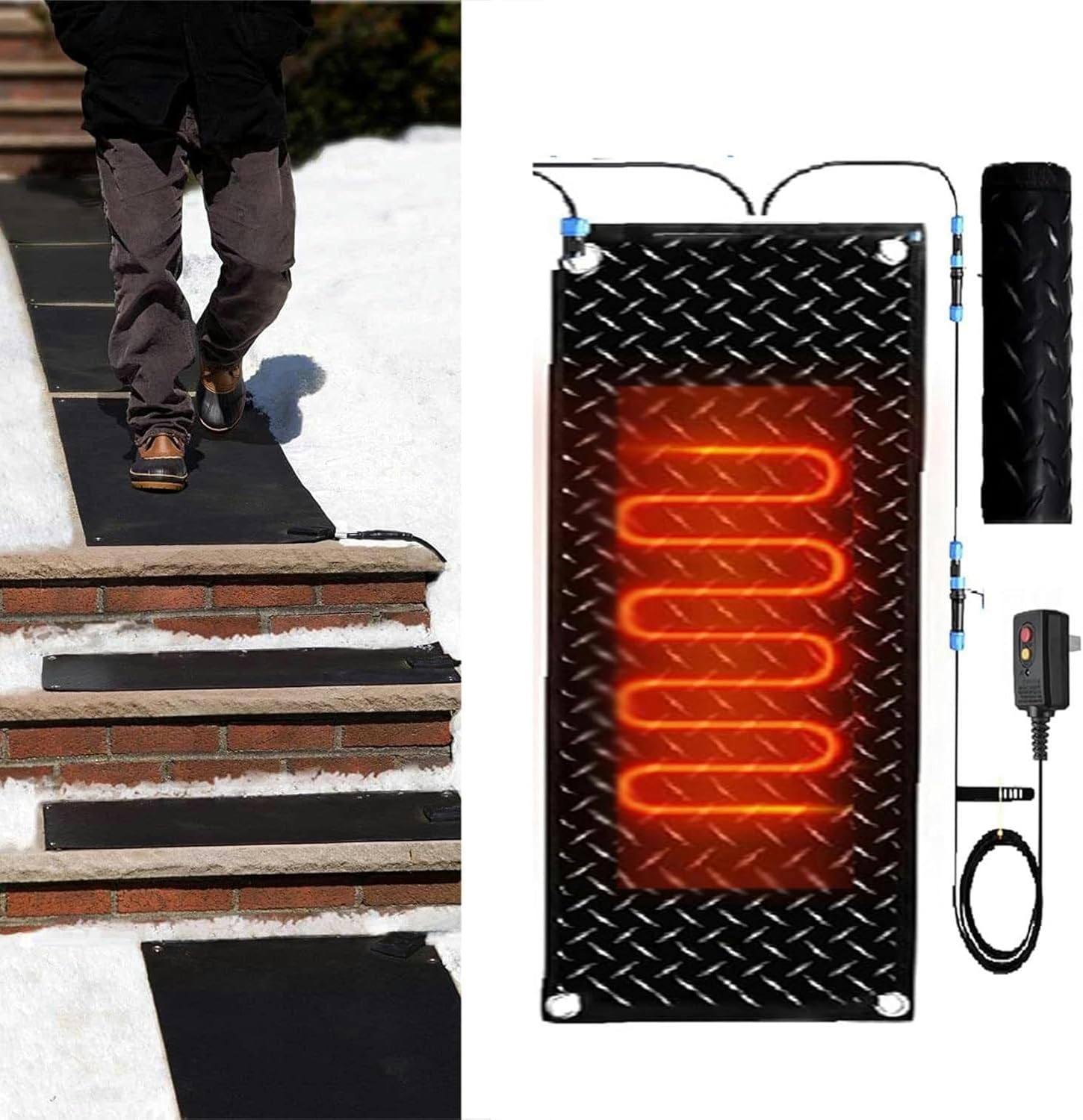 AMNOOL Snow Melting Walkway Mat Roof Heat Panel for Ice Dams Non Slip Rubber Heated Mat Black Roof Heated Outdoor Mats for Winter