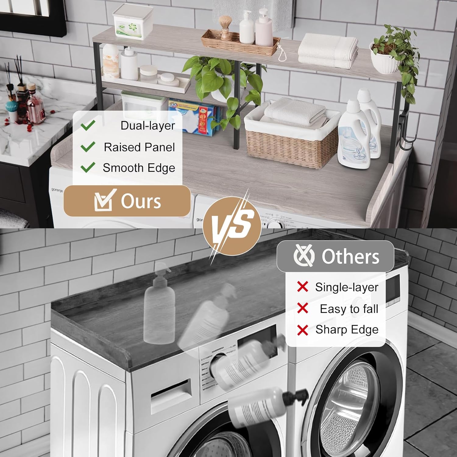 Washer and Dryer Countertop with Shelf, 2-Tier 54