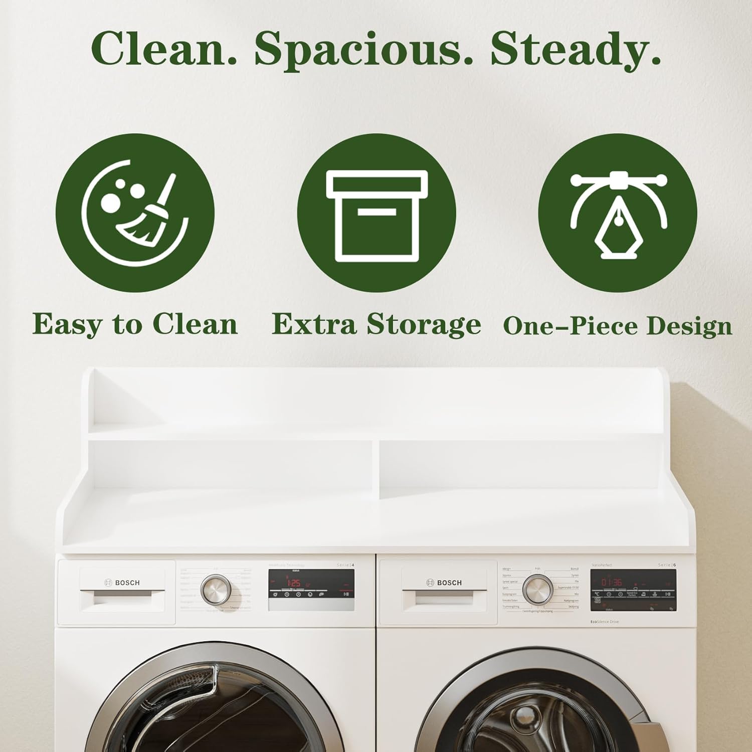 2-Tier Washer Dryer Countertop, Laundry Room Organization and Storage, 27.6