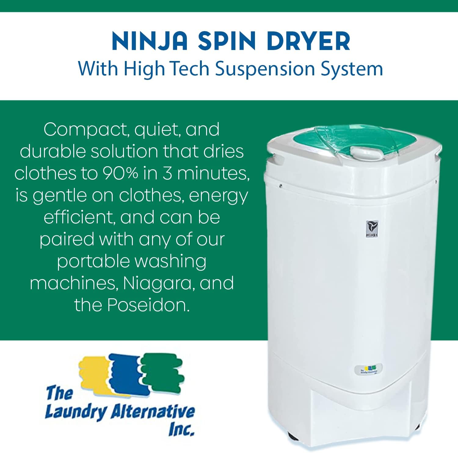 Ninja Spin Dryer - Portable Clothes Dryer with 3200 RPM & High Tech Suspension System - Perfect for Apartments & RV Travel - Rose