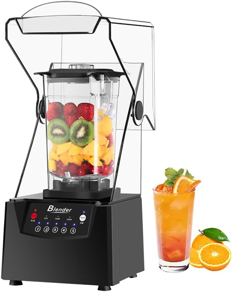 Professional Smoothie Blender, 2200W Commercial Blender, 17000RPM High Speed Blender with 5 Presets and Sound Enclosure, for Kitchen Milk Tea Coffee Dessert Leisure Shop