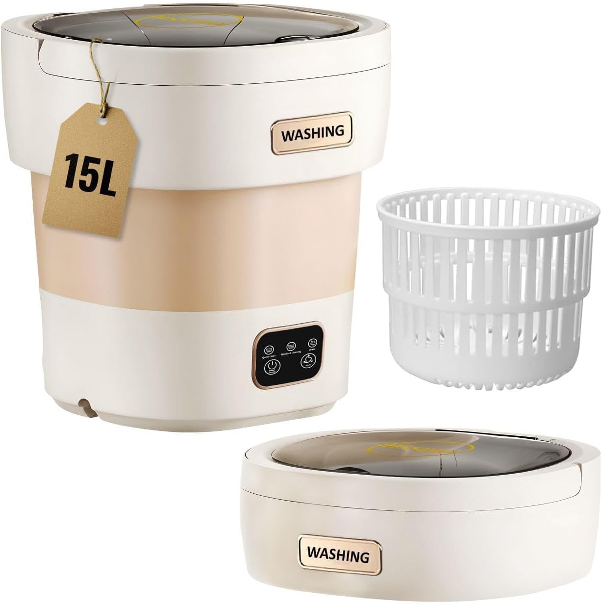 portable washing machine15L with Spin Basket – Small Washer portable for Underwear, Delicate Clothes, and Light Laundry – Ideal for Apartments, Dorms, Hotels, and Camping.