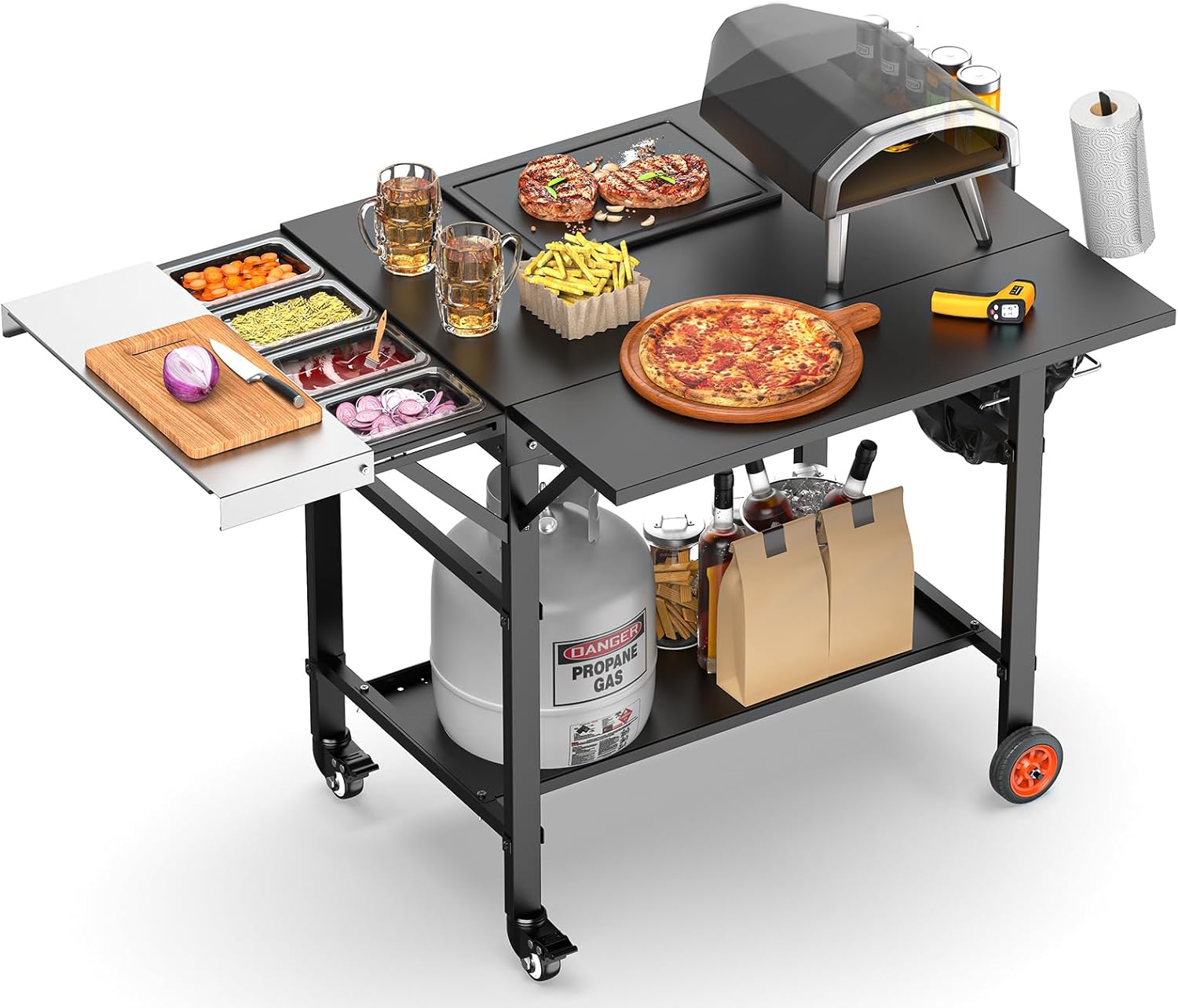 Pizza Oven Table, Grill Cart Table for Ooni Pizza Ovens, Expansive Countertop Pizzas Oven Accessories, Pizzas Stands for Party with Wheels Fits Ooni Blackstone Ninja Cuisinart Gozney