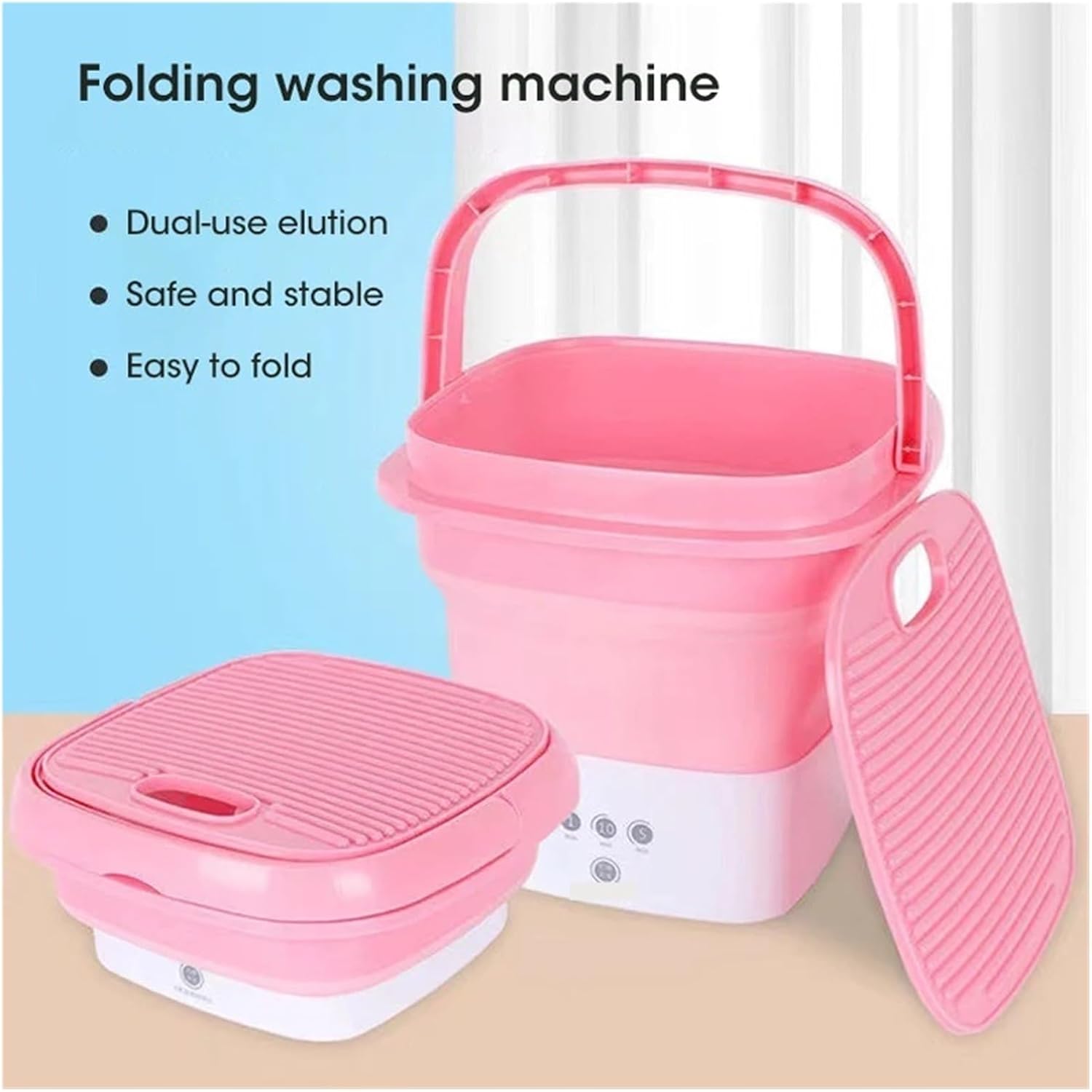 Folding Washing Machine For Clothes With Dryer Bucket Washing For Socks Underwear Mini Washing Machine With Drying Centrifuge,for Travel,Camping, RV & Dorms(Pink)