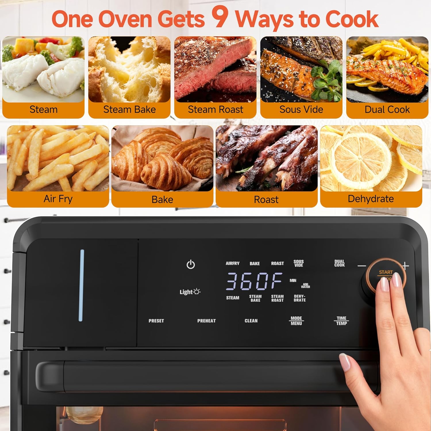OUNIN Air Fryer Toaster Oven Combo – 11-in-1 Countertop Convection Steam Oven with Air Fryer, Steam, Dual Cook, Bake, Roast, Dehydrate, 90–430°F, Self-Cleaning, 16qt Capacity