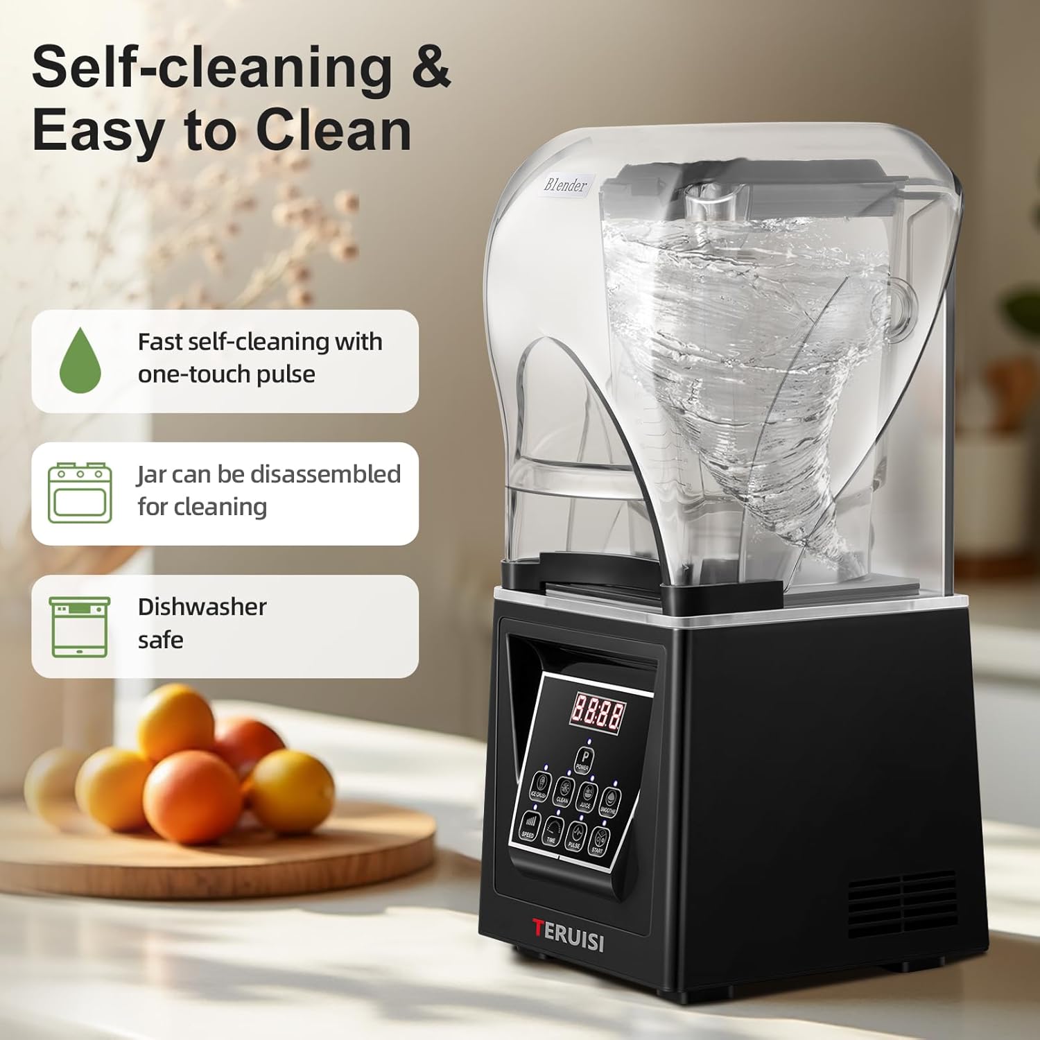 Commercial Blender, 2200W 2.95 HP Professional Blender with Quiet PC Sound Enclosure, 70 Oz / 2L Large Heavy Duty Blenders with 9 Speeds, Timer, Self-Cleaning, 5 Presets For Shake and Smoothie