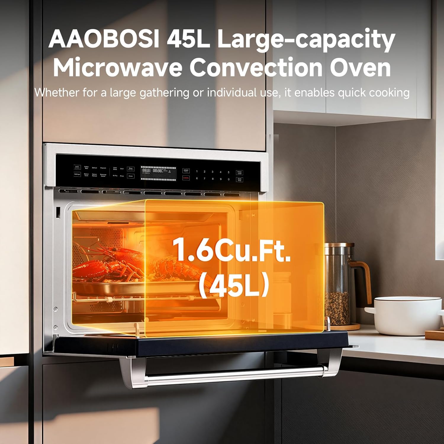 AAOBOSI 24Inch 1.6 Cu.Ft Microwave Ovens Air Fryer Combos, Sensor&Auto Cook, Convection Oven 8 Cooking Modes, Tempered Glass,1000W Power