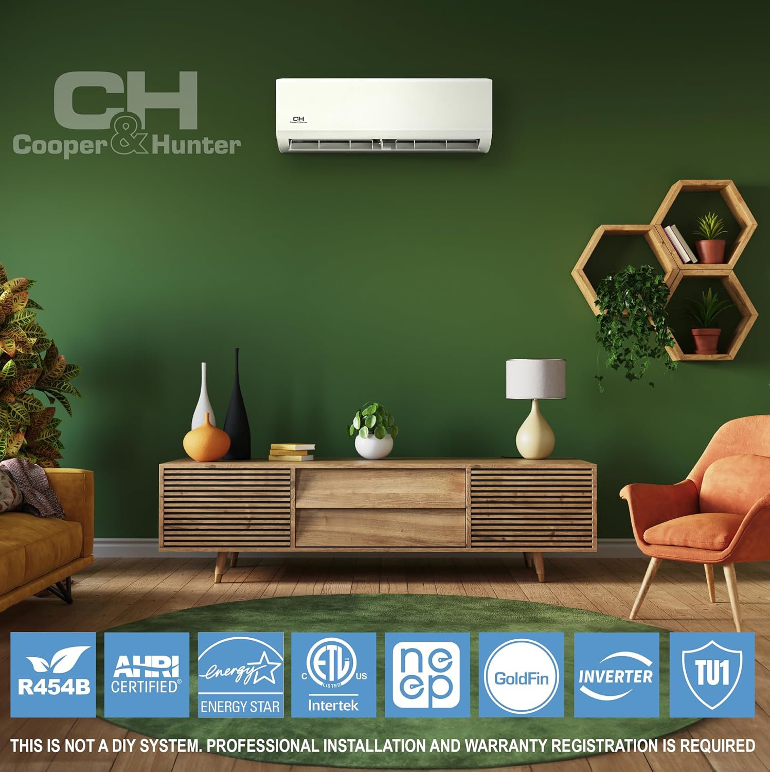 Cooper & Hunter Hyper Heat 12,000 BTU, 230V, 24 SEER2 Single Zone Wall Mount Ductless Mini Split Air Conditioner & Heater (Works at -22F) – 16FT Installation Kit & Smart Kit – Pre-Charged Inverter