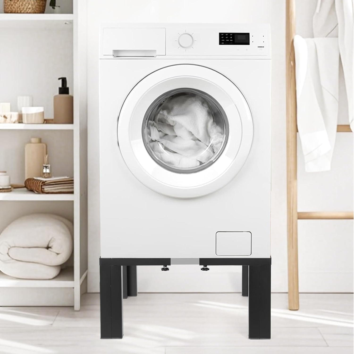 1000lbs Capacity All Steel 12 Inch Height Laundry Pedestal，Sturdy Washer Dryer Pedestal with Anti Slip Mat, Adjustable Size for All Washer,Refrigerator and Dryer