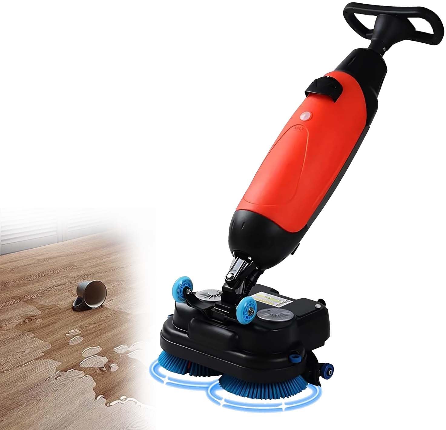 Portable Electric Floor Scrubber Machine, 3-in-1 Washer Dryer 17-Inch Cleaning Width, Rechargeable Battery Floor Cleaner for Tile, Hardwood, and Carpet in Office, Restaurant, Hotel(Red)