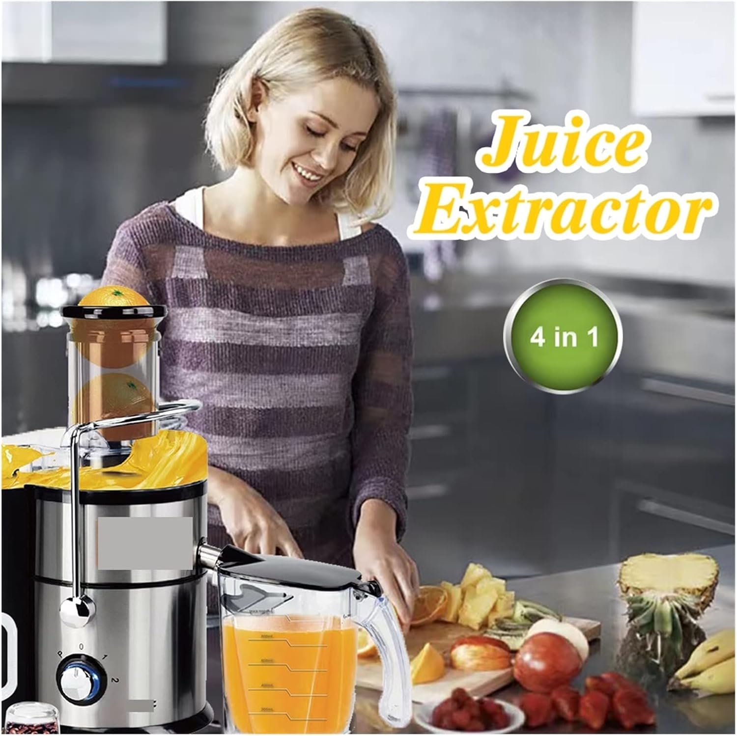 1L 4 IN1 Electric Orange Juicer Extractor Machine 1000W High Power Speed Multifunction Vegetable Meat Fruit Juice Blender (4 in 1 E_220V)