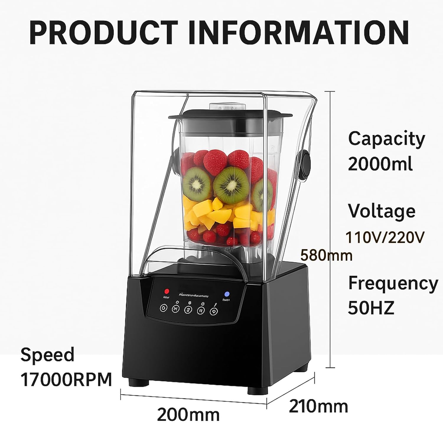 2600W Commercial Smoothie Maker Blender with Soundproof Cover, Quiet High-Speed 1.8L Ice Crusher, 5 Timed Presets, Professional Blender for Shakes, Smoothies, and Juices for Home and Commercial Use