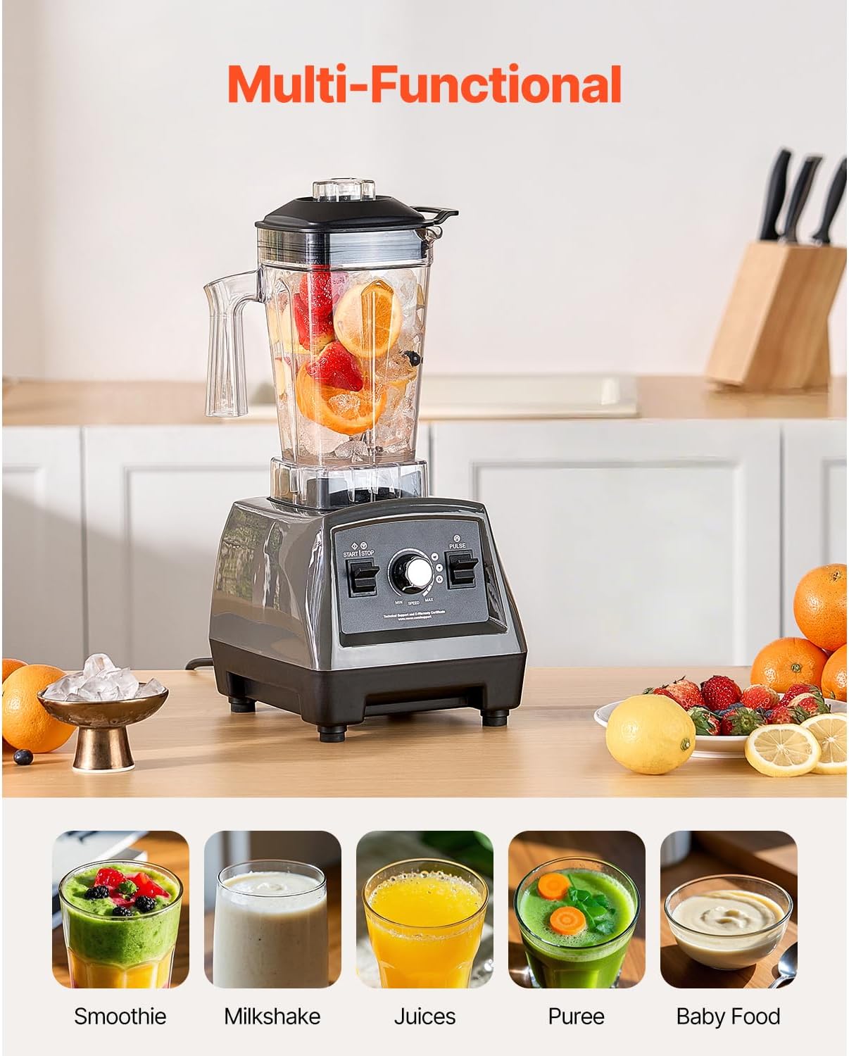 Happybuy 1400W Smoothie Blender - Your Kitchen's Ultimate Powerhouse! This professional - level blender, packing a 1400W punch, can quickly blend smoothies, milkshakes, and juices.