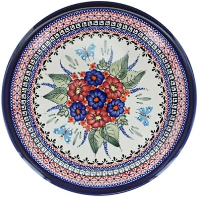 Blue Rose Polish Pottery Floral Butterfly Dinner Plate