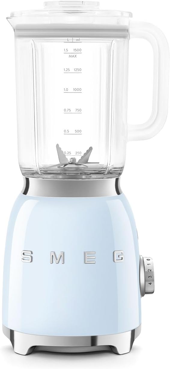 SMEG BLF03 Retro Style Blender – 600W Countertop Blender with 48 oz BPA-Free Jug, 3 Speeds + Pulse, Ice Crush & Smoothie Functions – 50s-Inspired Design-Pastel Blue