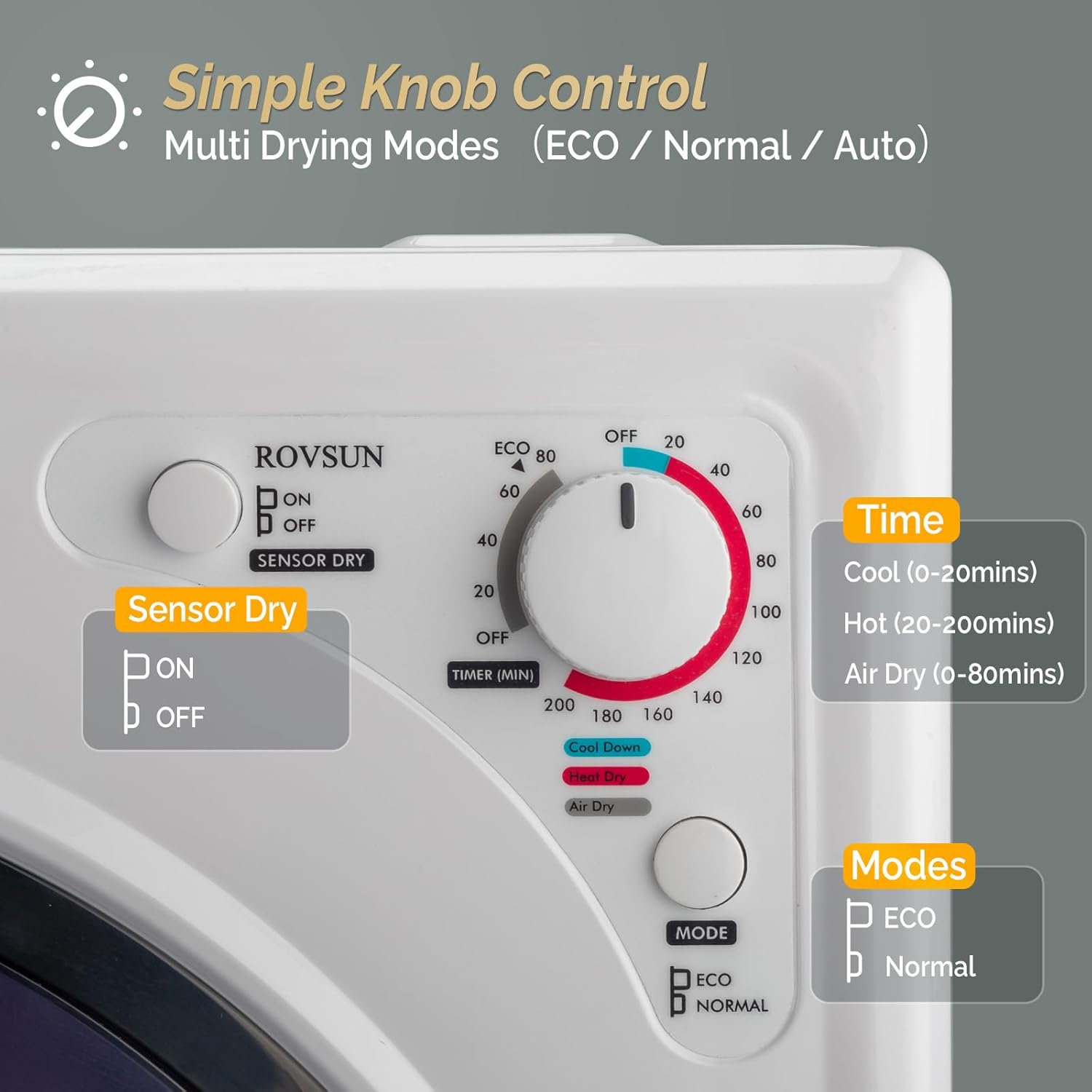 ROVSUN 9LBS Portable Clothes Dryer, 110V 1400W Electric Compact Front Load Tumble Laundry Dryer with Stainless Steel Tub & Easy Control Knob for Apartment, Home, Dorm,RV (White), 9LB-1400W