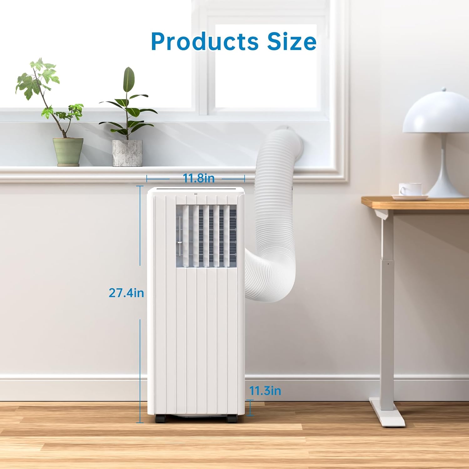 8,000 BTU Portable Air Conditioner, Portable AC Built-in Cool < 50dB, with Dehumidifier and Fan Modes, Remote Control and Installation Kits, Cools up to 350 Sq.ft, White