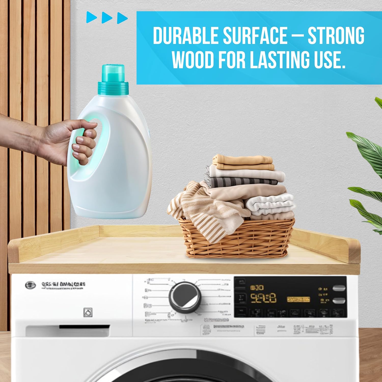 Skywin Washer Dryer Countertop 24 x 29.9 x 3.1 Inches, Single Real Solid Wood Butcher Block (Unfinished Plain Wood Surface) for One Unit Only (Washer or Dryer), Countertop Over Laundry Machine