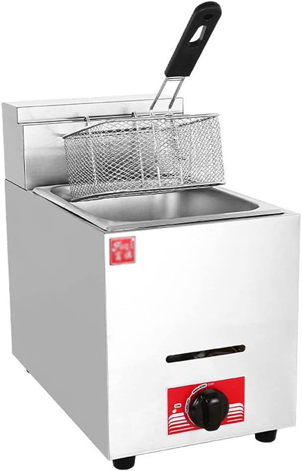 6l/12l Commercial Restaurant Professional Gas Fryer, Stainless Steel Table Top Single/Double Cylinder Lpg Fryer, Outdoor Stovetop with Fryer, Fried Chicken and Fish,Singletankfryer