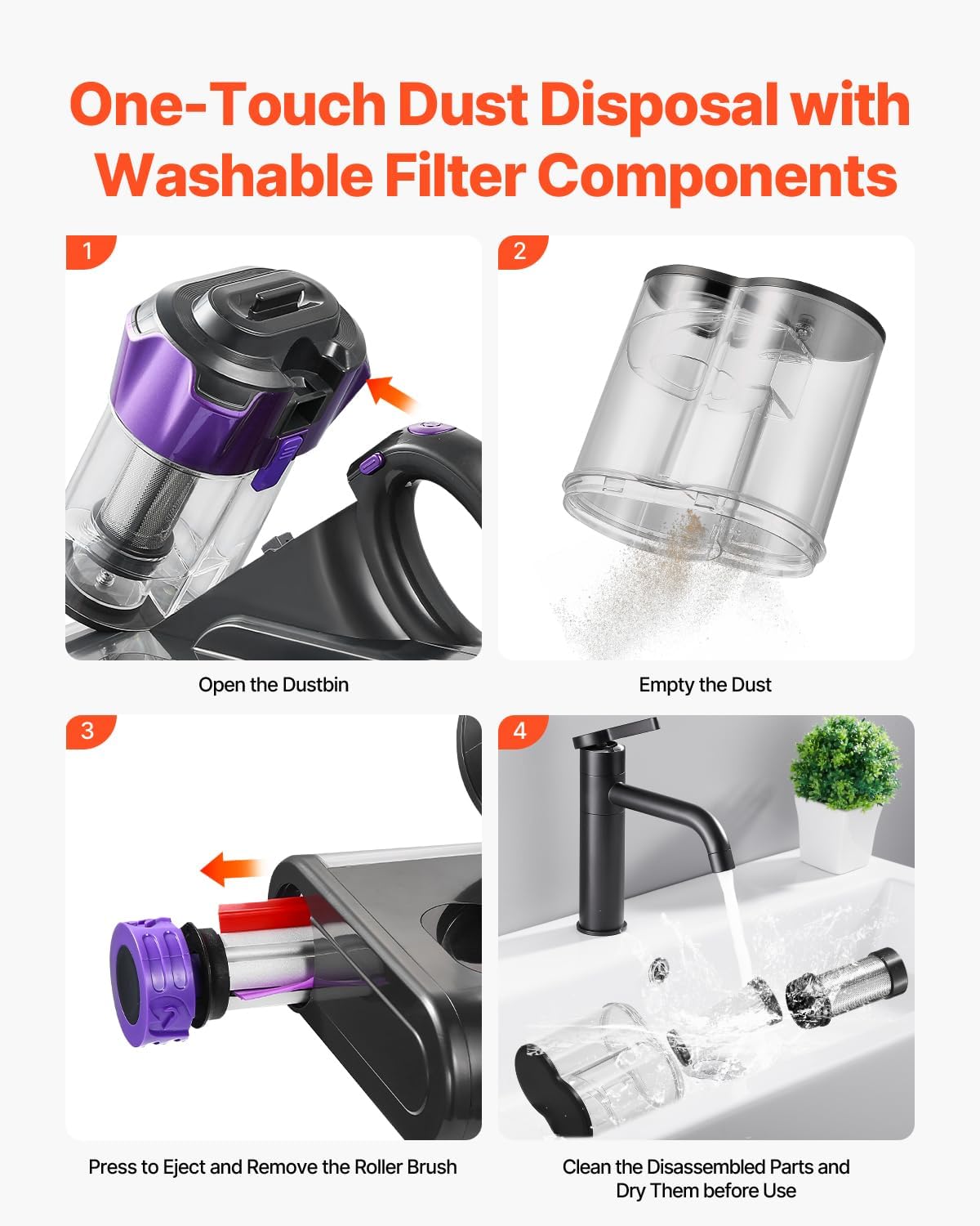 VEVOR Mattress Vacuum Cleaner, 550W Bed Vacuum Cleaner with 18Kpa Powerful Suction and Dual Dust Bin, HEPA Filter & Heating, Ultrasound Tech & Cleaning Lights, Handheld for Bed, Sofa, Corded, Gray