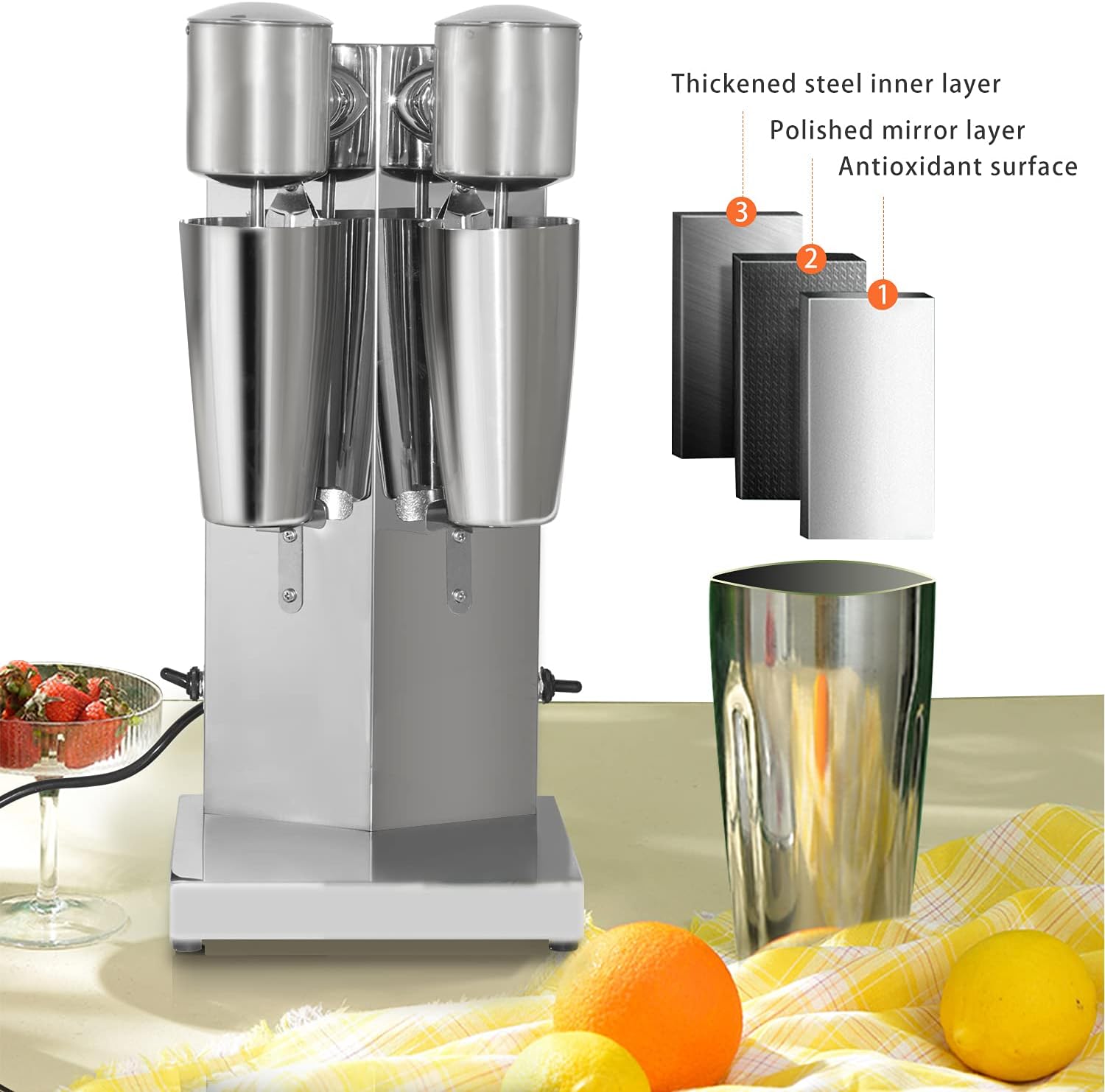 tonchean Commercial Double Head Milkshake Maker, Stainless Steel Milk Shake with 2 Speeds Blender Electric Milkshake Maker Machine with 28 oz Stainless Steel Cup, 110V 180W Silver