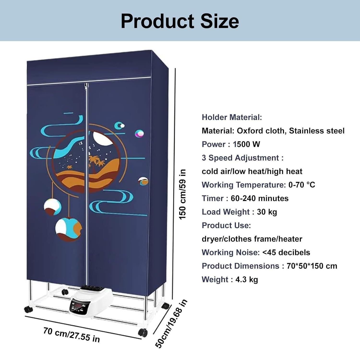 Electric Portable Dryer, Two-Layer Large-Capacity Vertical Dryer, 360° Heat Flow Circulation Heating, for Apartment, Dorm, RVs Travel