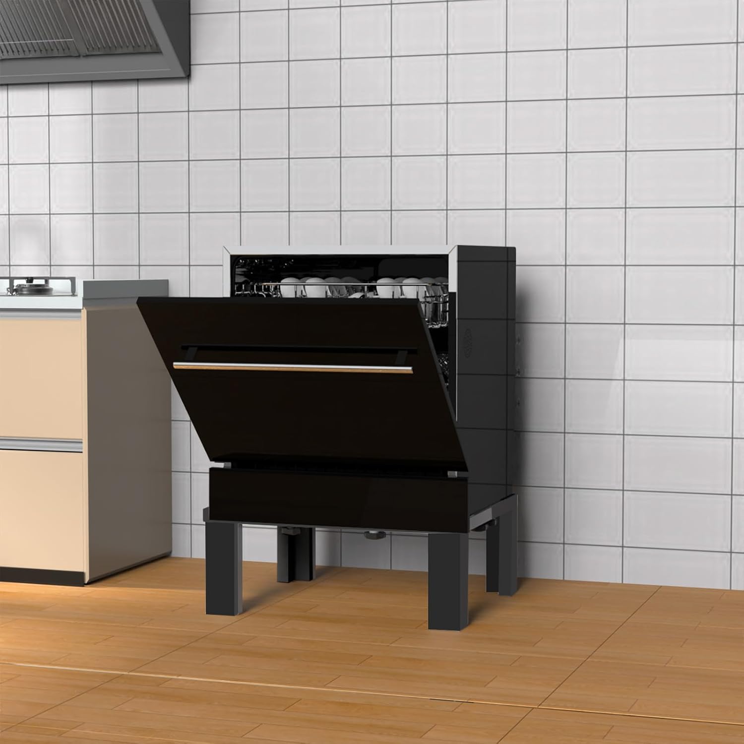 1200LB Heavy-Duty Stainless Steel Laundry Pedestal | Universal Riser for Front Load Washer & Dryer | Anti-Vibration Design, Tool-Free Install(Black)