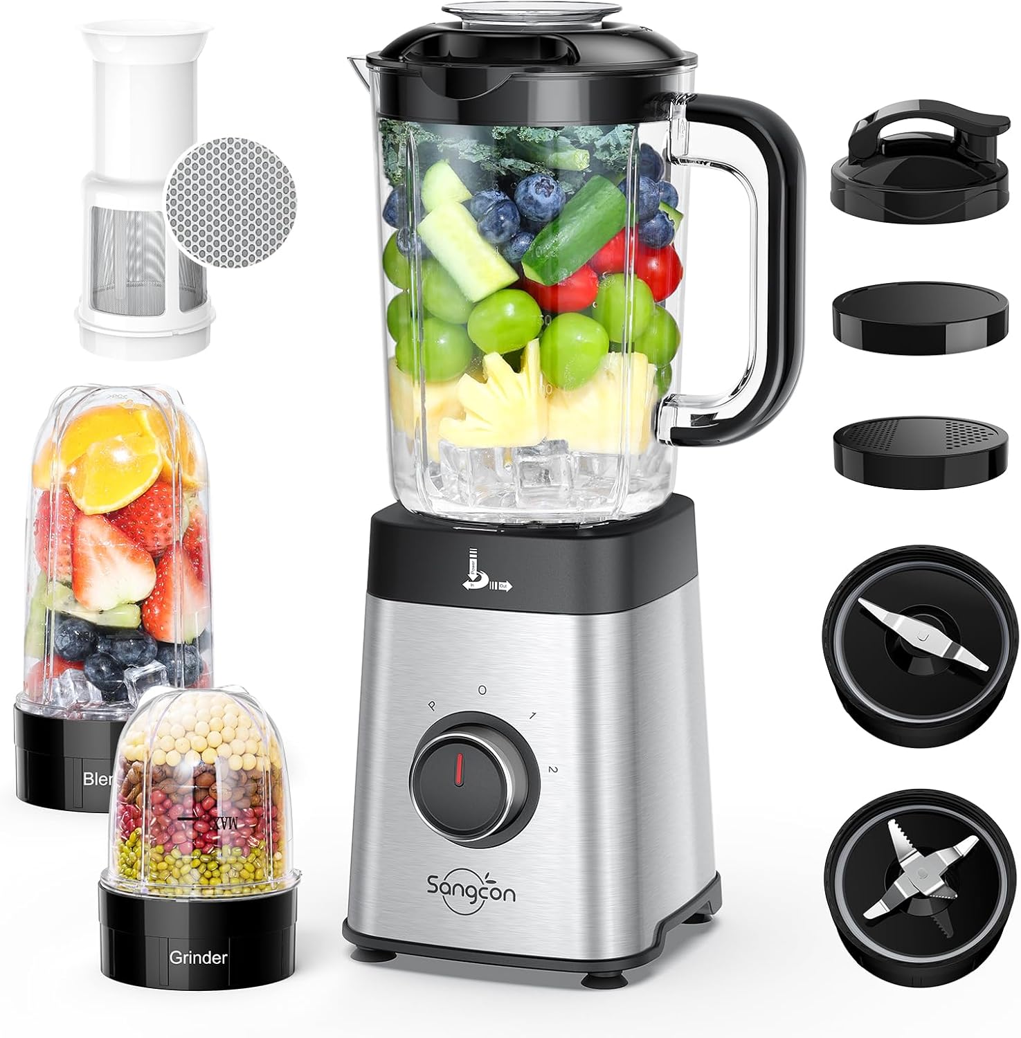 Sangcon Blenders for Kitchen - Smoothie Blender - Personal Blender for Shakes and Smoothies, Grinding & more, 40 oz Jar & 17oz Cup with To-Go Lid