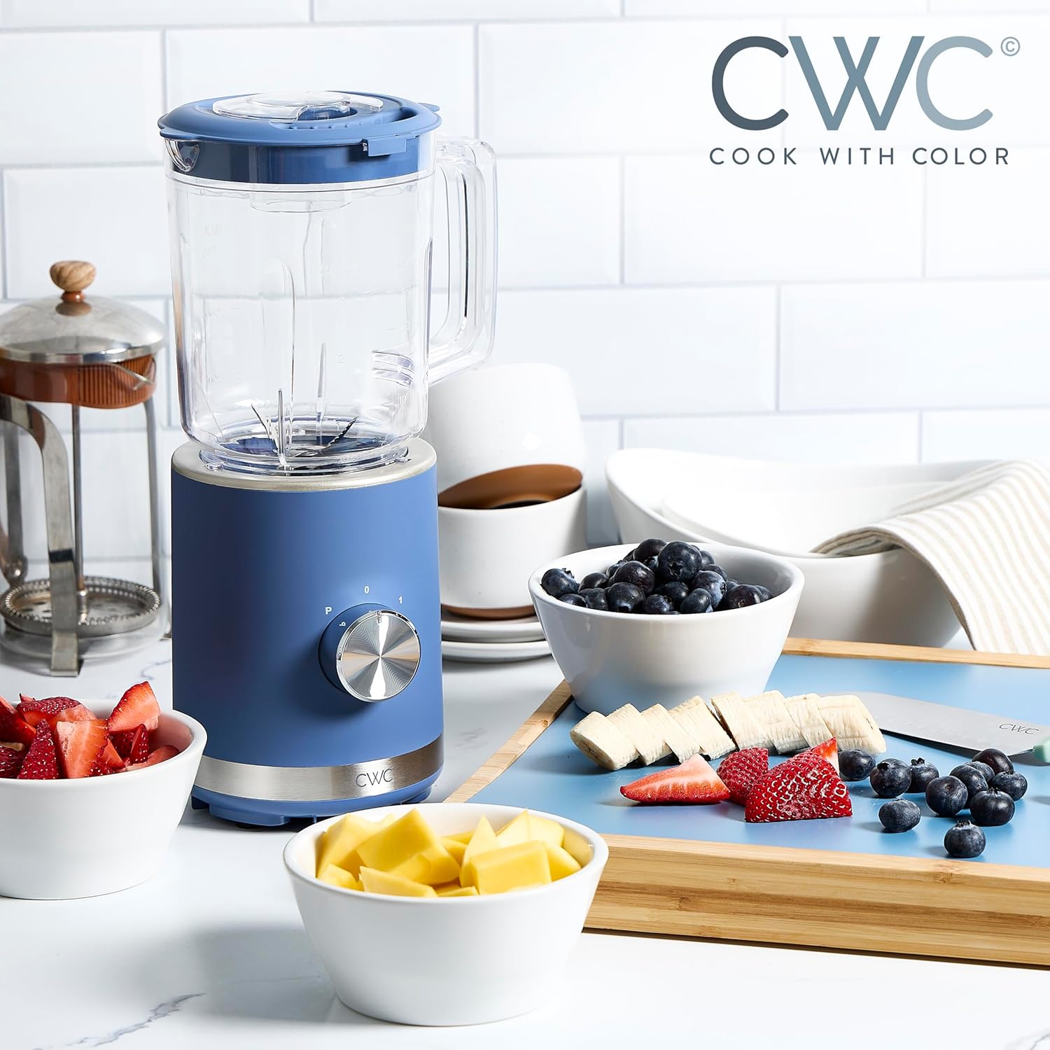 COOK WITH COLOR 300 Watt Blender: Powerful 2-Speed Control with Pulse, 4-Tip Stainless Steel Blades, 25oz (750ml) Jar, and Skid-Resistant Feet, Navy