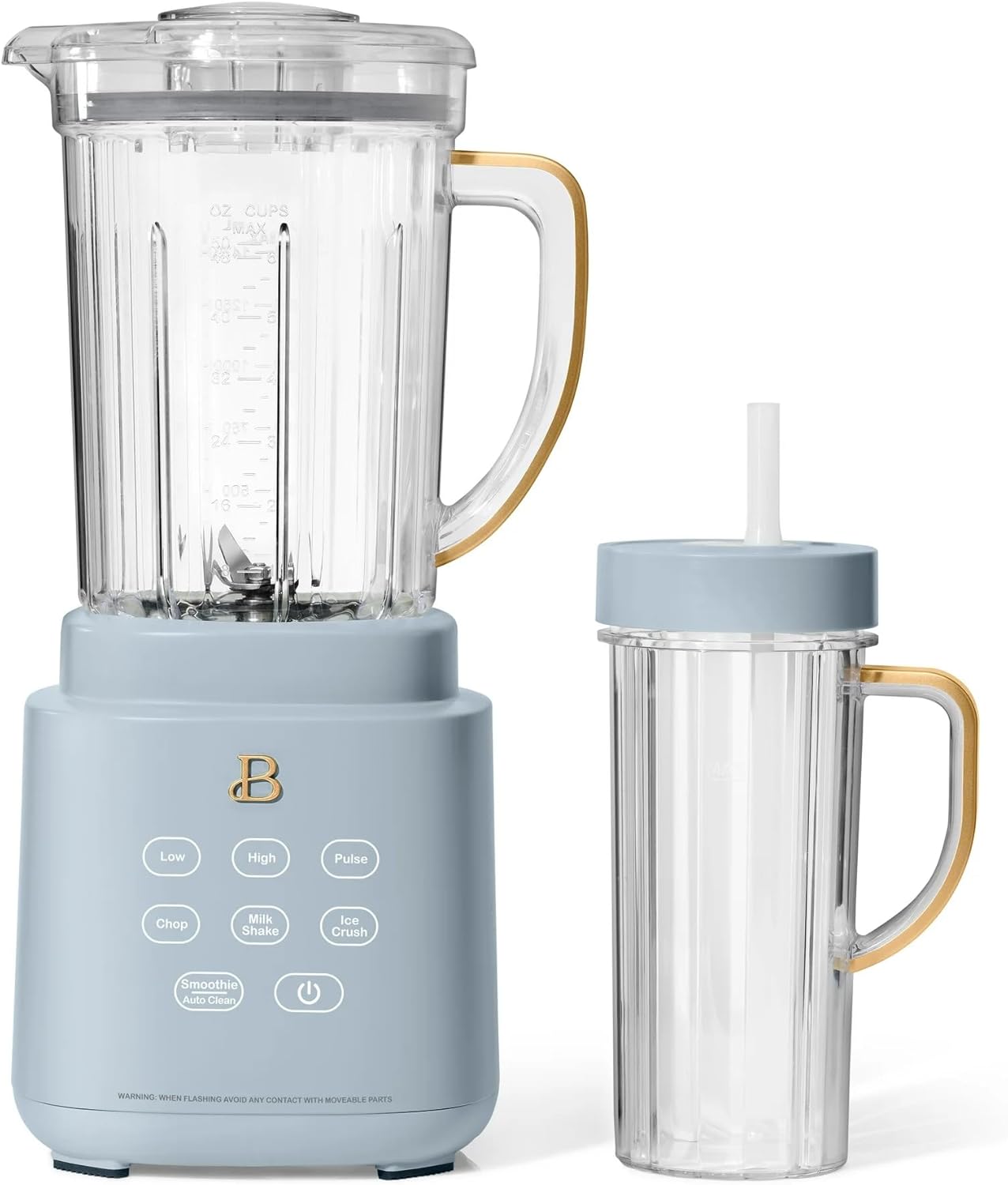 Beautiful PowerExact Blender System with 700W Motor, 50oz Tritan Jar, 20oz Single-Serve Cup, No Drippy Sippy™ Lid, 3 Speeds & 4 Pre-sets by Drew Barrymore (Cornflower Blue)