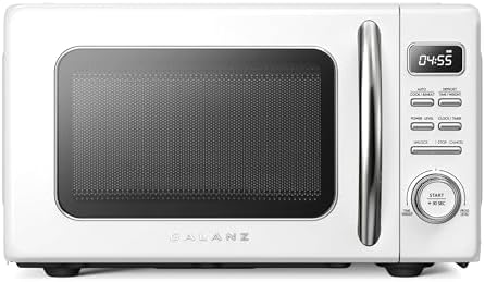 Galanz GLCMKZ09WER09 Retro Countertop Microwave Oven with Auto Cook & Reheat, Defrost, Quick Start Functions, Easy Clean with Glass Turntable, Pull Handle, 0.9 cu ft, White