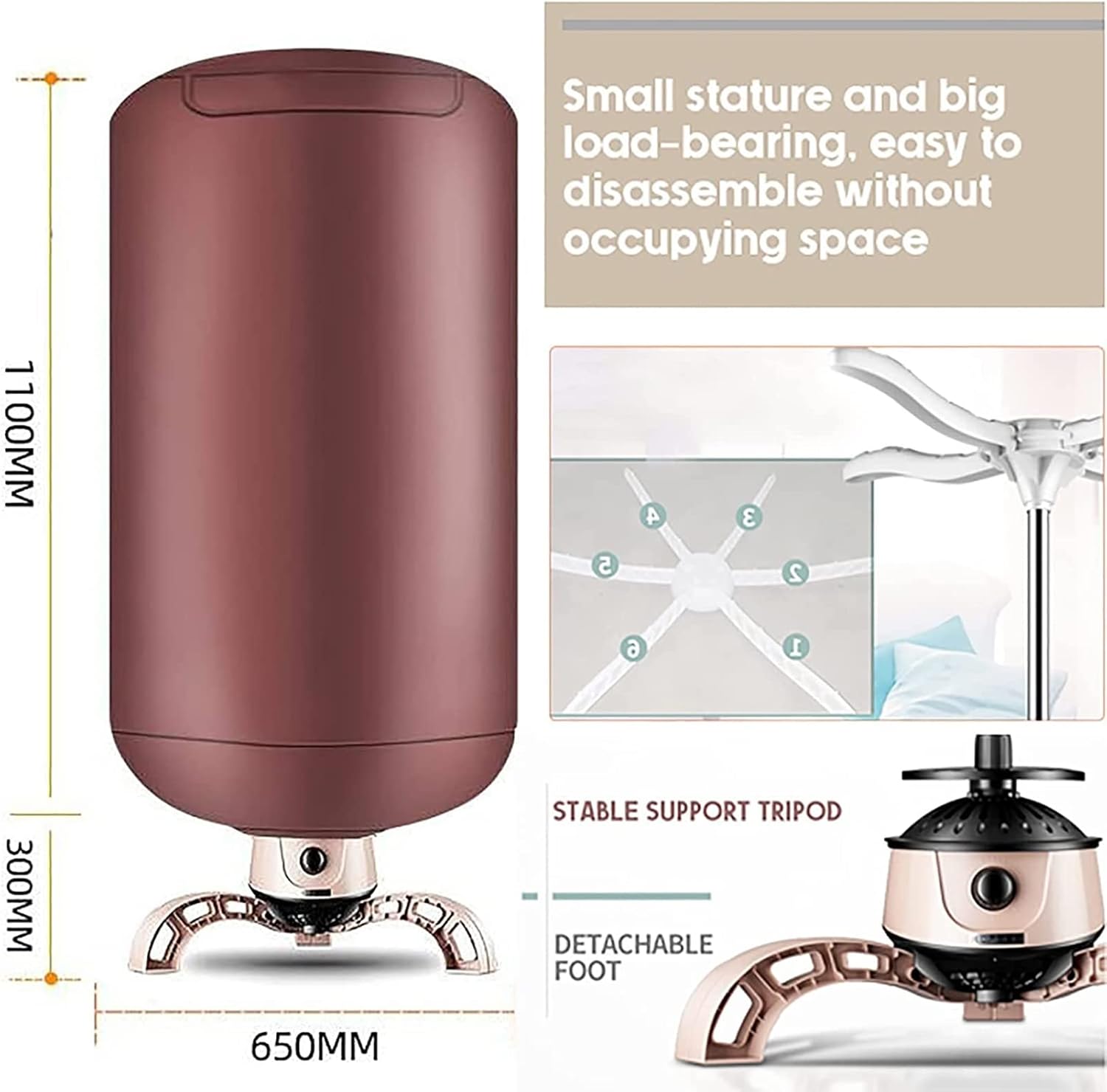 Portable Electric Clothes Dryer, 900W Heated Clothes Drying Rack with Timing, PTC Heating Travel Drying Machine Electric Warm Air Dryer Clothes, for Apartments Bathroom Dorm Home