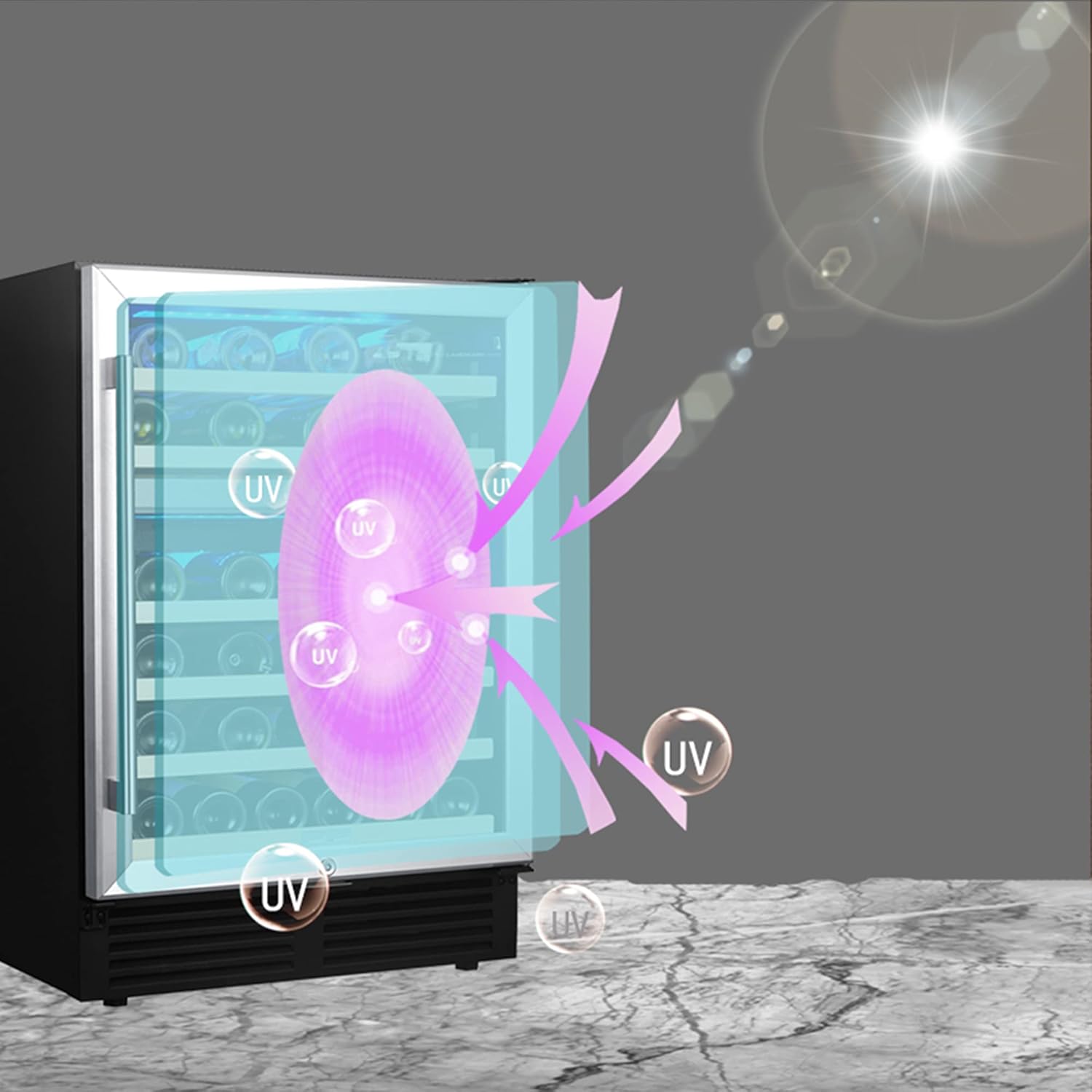 Modern 24IN 46 Bottle Wine Cooler Cabinet Beverage Fridge Small Wine Cellar Soda Beer Counter Top Bar Quiet Operation Compressor Freestanding Clear Glass Door for Office