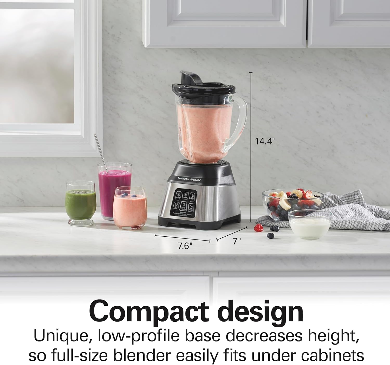 Hamilton Beach Blender for Smoothies with 5 Functions Including Auto Smoothie Cycle, Wave Action System for Ultra Smooth Results, 850 Watts, 40oz BPA Free Glass Jar, Stainless Steel (56208)