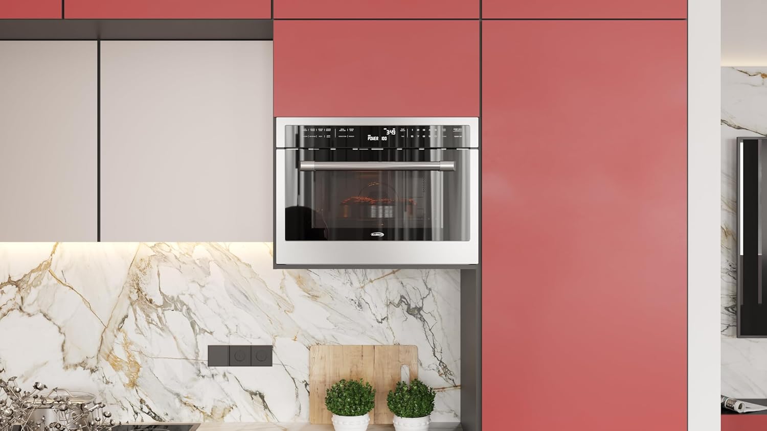 KoolMore 24 Inch Built-in Convection Oven and Microwave Combination with Broil, Soft Close Door, 1000 Watt Power, Stainless Steel Finish, Touch Control LCD Display