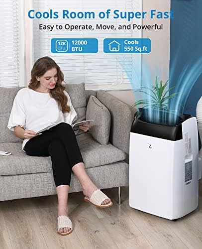 Portable Air Conditioner, 12000 BTU Room Air Conditioner with Remote Control, 3-in-1 Function Cool & Fan& Dry, Quiet Operation, Cool Up to 550 Sq.ft, Sleep Mode&24Hrs Timer, Standing AC Unit