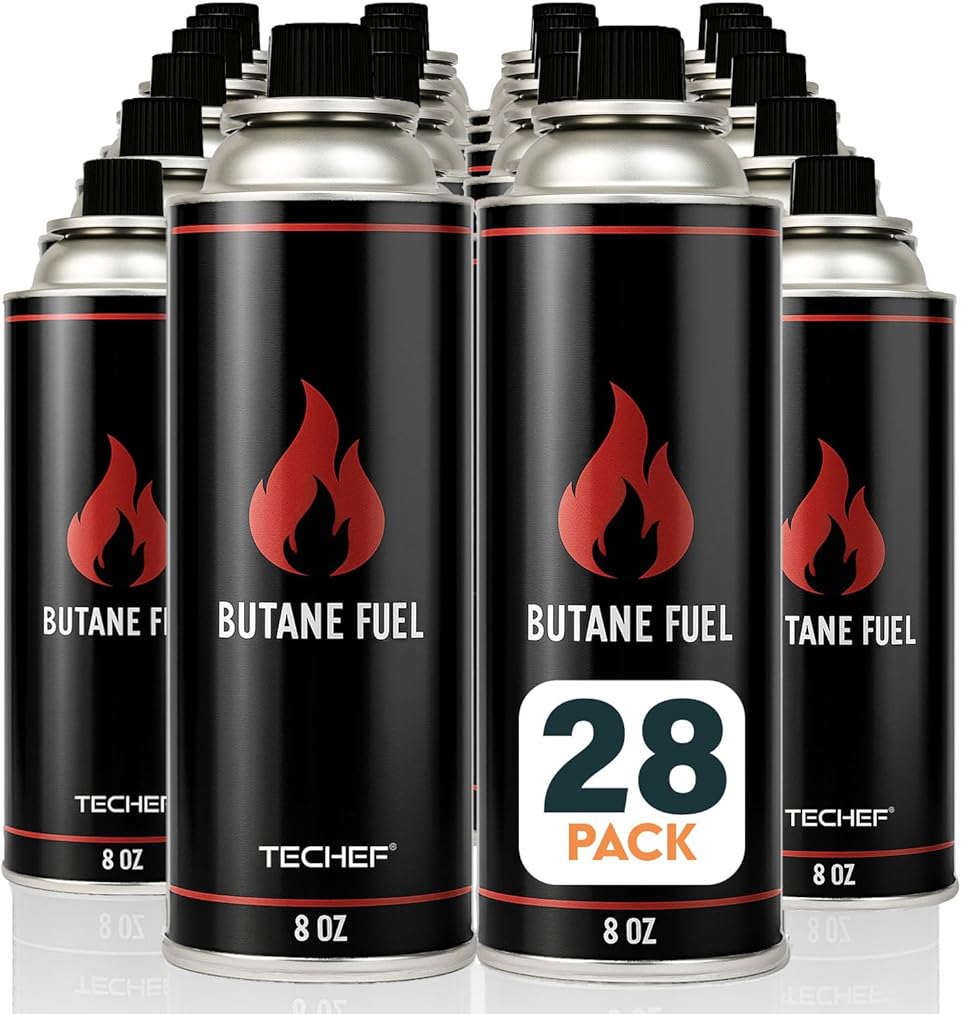 8oz Butane Gas Fuel Canisters Cylinders Tin with Dual Safety System for Portable Gas Stoves, Camping Stoves, Gas Burners, Cooking Torch, UL Listed, Made in Korea