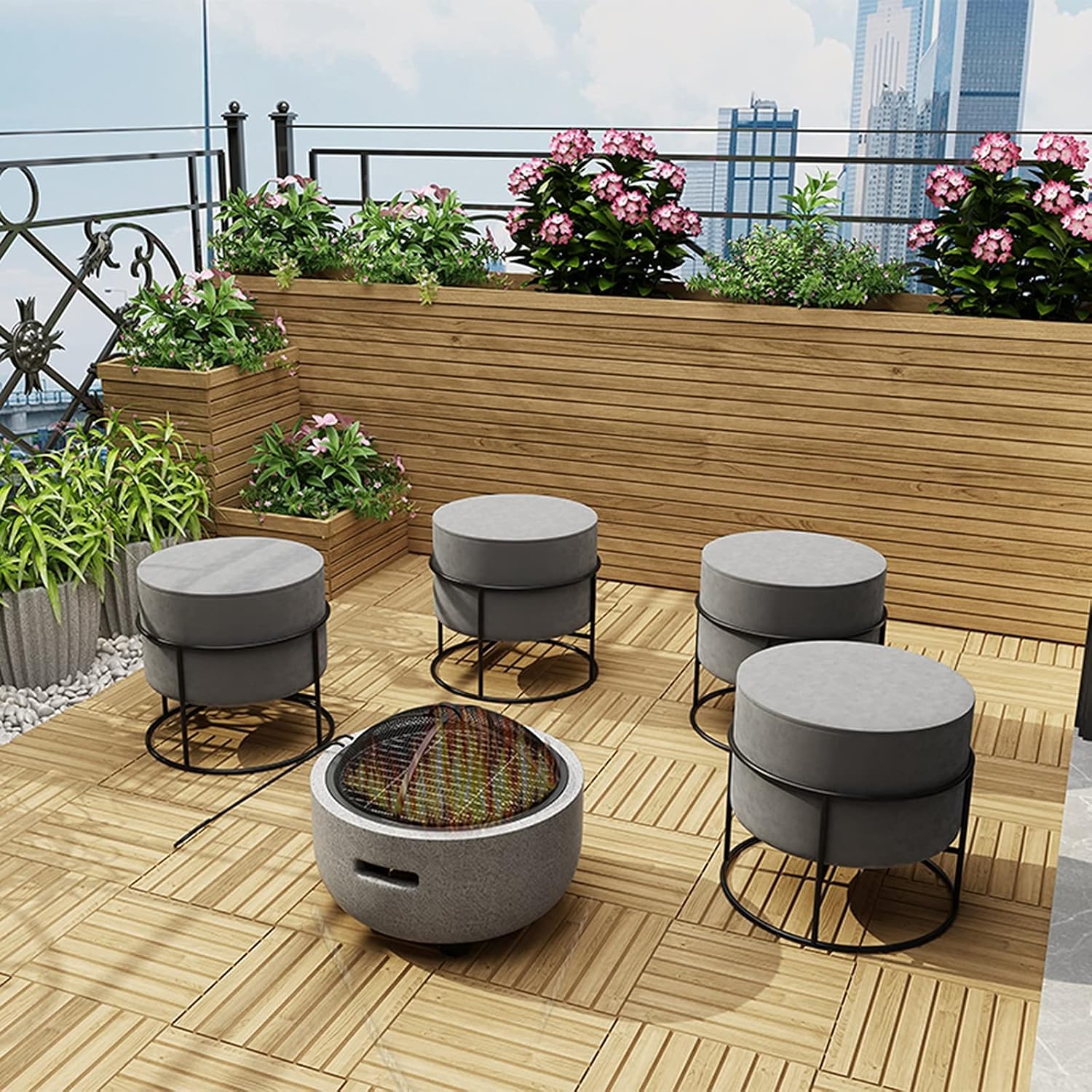 Fire Pit Outdoor fire Pit, Domestic Outdoor Charcoal Heater, Garden fire Pit with Sparkle Screen and Poker