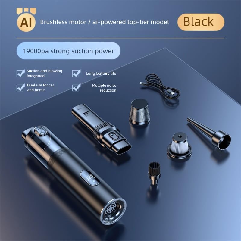 New V-15Pro Car Vacuum, 19000pa Powerful Handheld Cordless Car Vacuum, Suction, Blowing, Inflatable, Brushing, Lighting 5 in 1, Multifunctional Portable Vacuums for Home (Black)